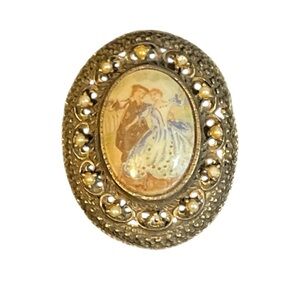 Vintage FRAGONARD Style Courting Couple Cameo Brooch Pin Pendant